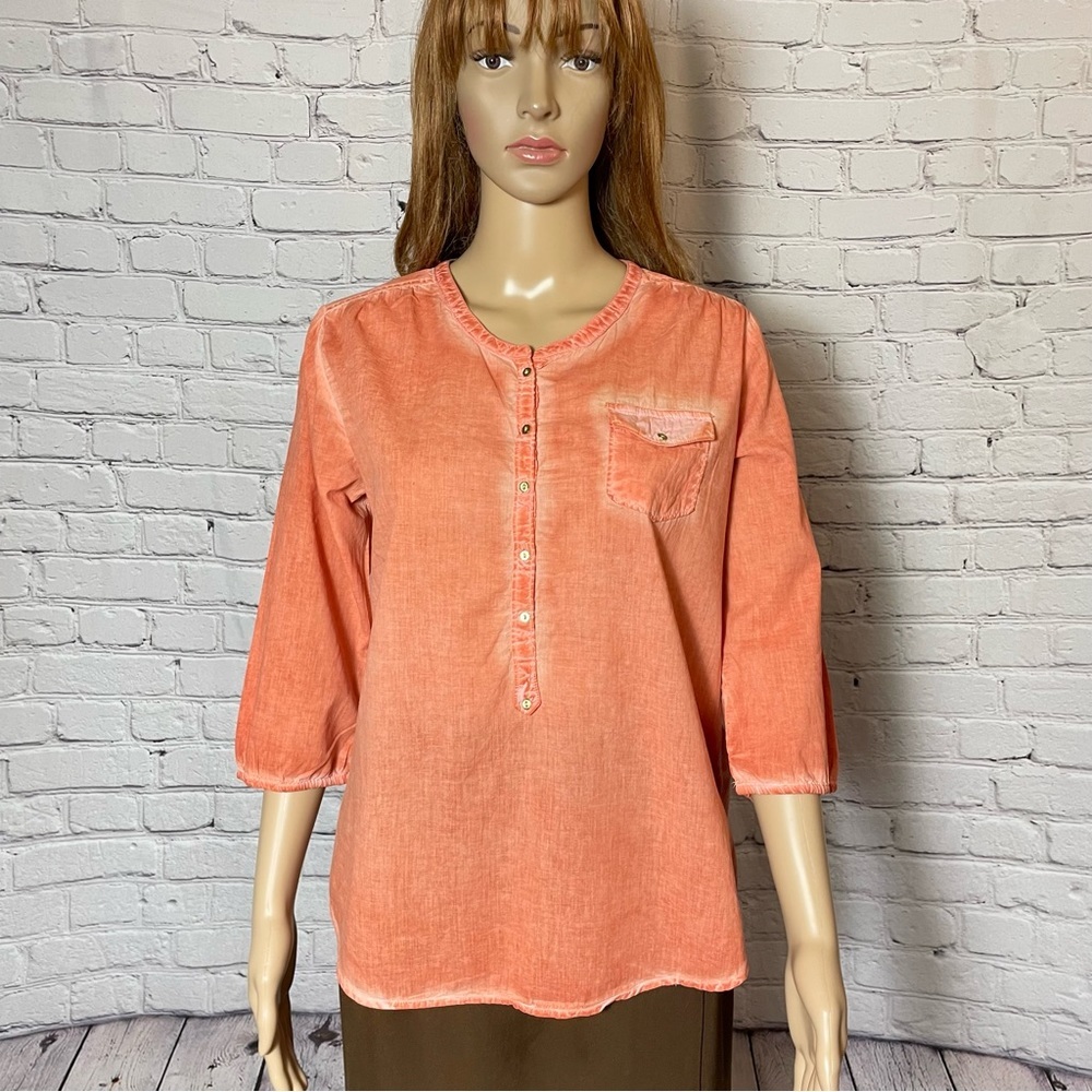 Maison Scotch Henley 3/4 Sleeve Cotton Orange Top Size S